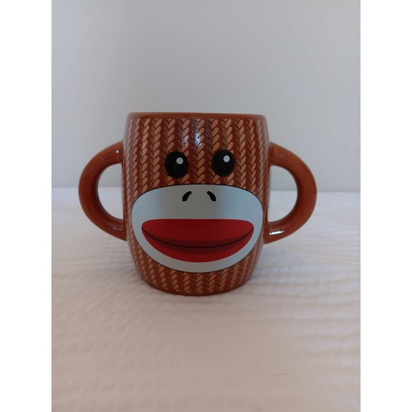 Gallerie Brown 2 Handle Ceramic Sock Monkey Mug - 10oz - New - Picture 1 of 4